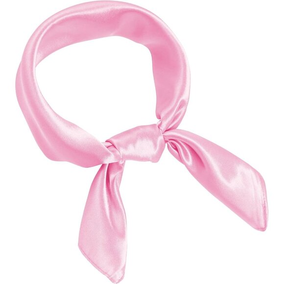 Women Pink Chiffon Square Ribbon Neck Scarf Satin Handkerchief For Halloween - Picture 1 of 7